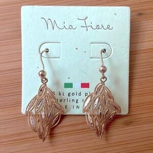 Brand New Mia Fiore 18K Gold Plated Sterling Silver Drop Dangle Curved Earrings